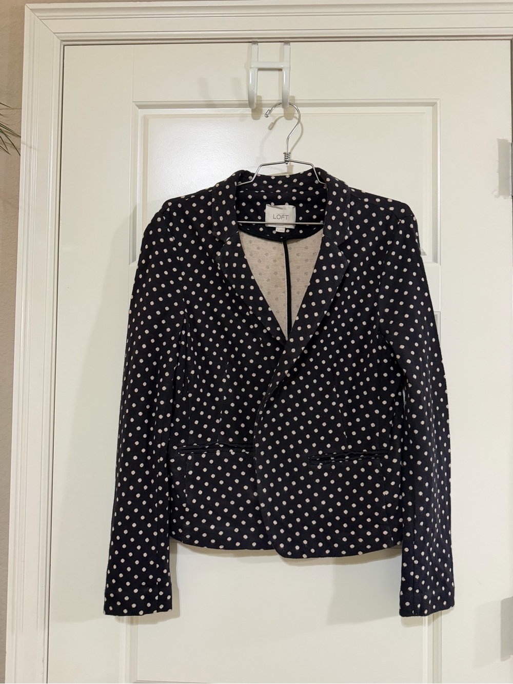 LOFT Black Blazer with Cream Polka Dots